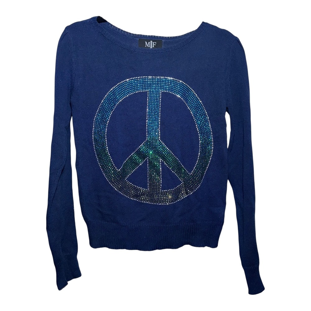 MF MOVING FORWARD DESIGNS Navy Blue Lightweight Peace Sign Sweater Junior Size M